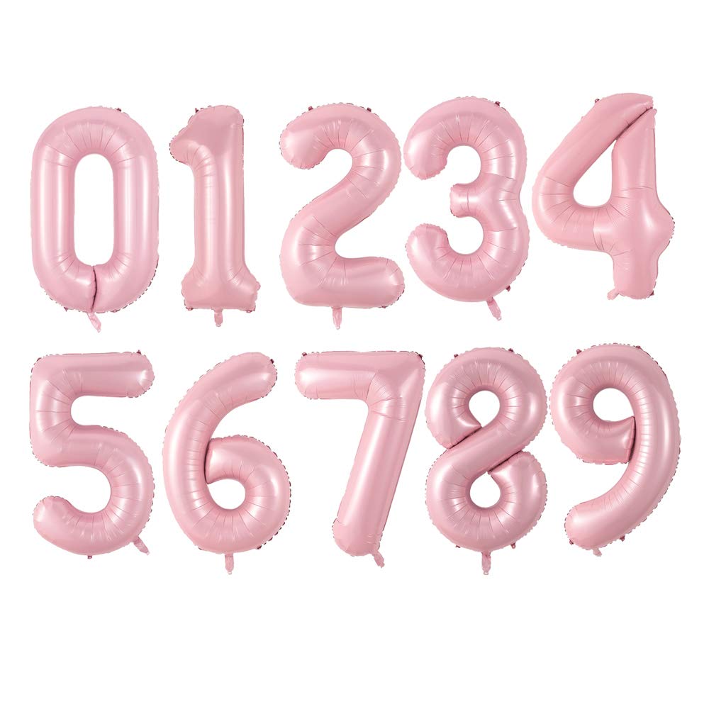 10 pcs 16inch Number Pink Mylar Balloons, 0~9 Pink Foil Balloons for Girl Sweet Birthday Wedding Party Decorations Number Balloons
