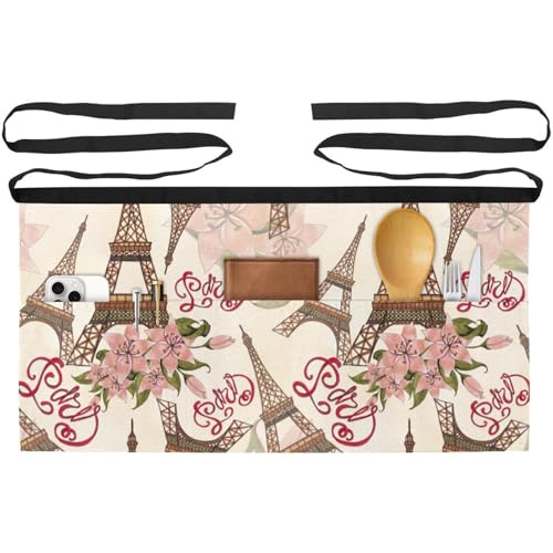 Demi-tablier pour cuisine et pâtisserie à motif Tour Eiffel fleurie pour passionnés de cuisine