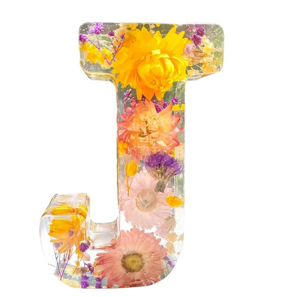 Lamsimoy Letters Floral Night Light CreativeDried Flower LED Ambient Lights Resin Letters Lamp Table Ornaments Lighting J