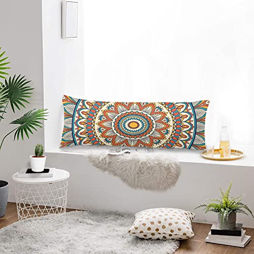 Boho Decorative Body Pillow Cover Retro Mandala Pattern Bohemian Floral Print Long Pillowcase With Zipper Farmhouse Soft Cushion Covers Bedding Pillow Cases For Couch,Sofa,Bedroom,Home Gifts 20"X54" #TOP3
