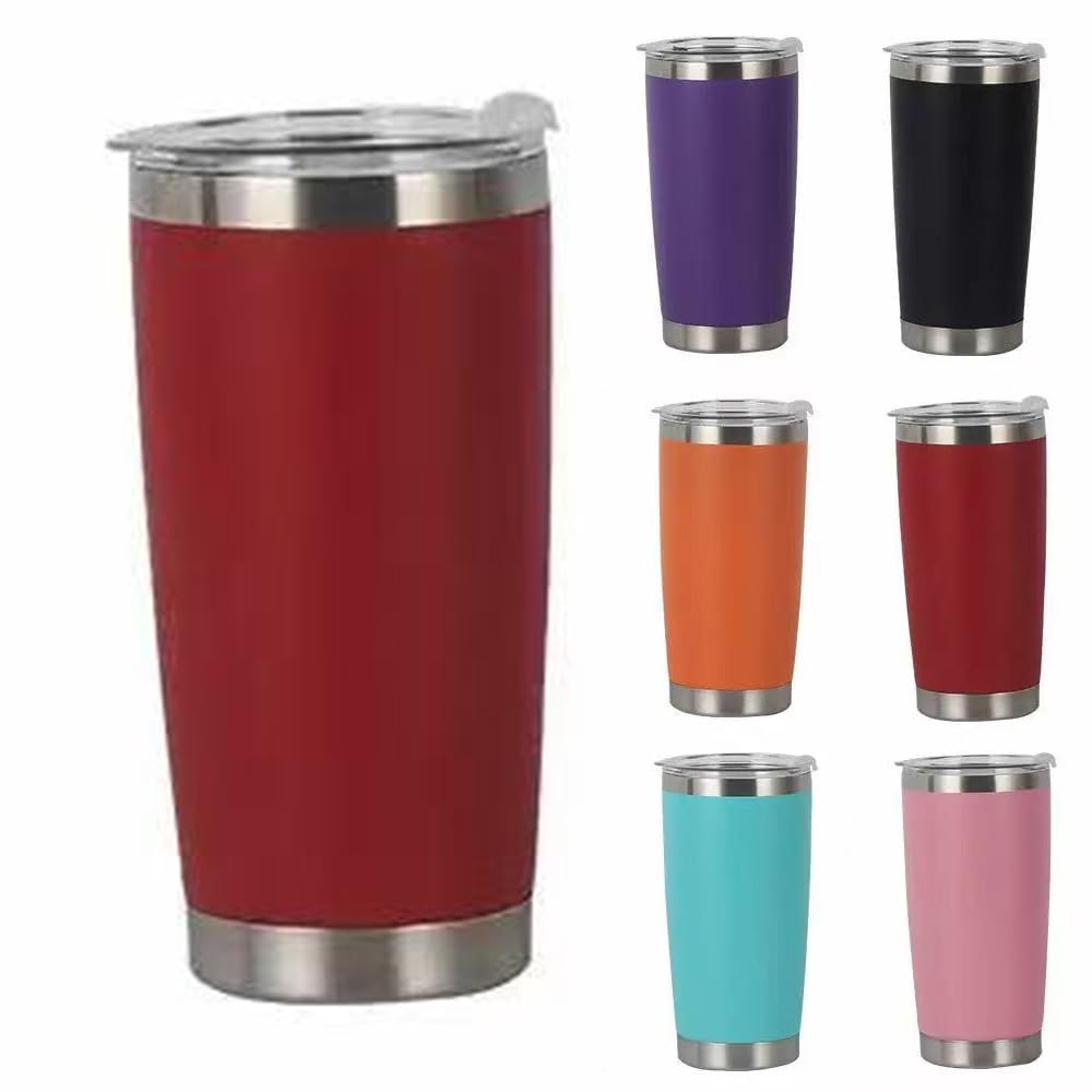 20oz/ 550ml Insulated Travel Mug Reusable Coffee Cup Tumbler with Straw and Lid for Hot Cold Drinks (Red)