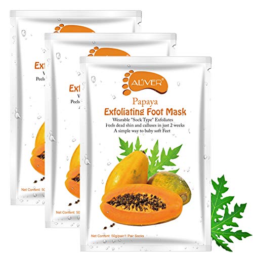 3 Pairs Foot Peel Mask, Exfoliating Foot Masks, Peeling Away Calluses and Dead Skin, Make Your Feet Baby Soft, Repair Rough Heels, Get Smooth Silky Skin, Fruit Extract Foot Peel Booties (Papaya)