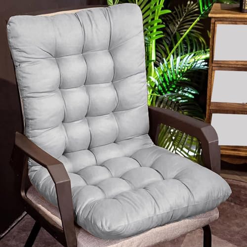 Cojín grueso acolchado para sillas largas, almohadillas antideslizantes de madera con respaldo alto, ideal para el hogar, oficina y patio (150 x 50 cm, gris)