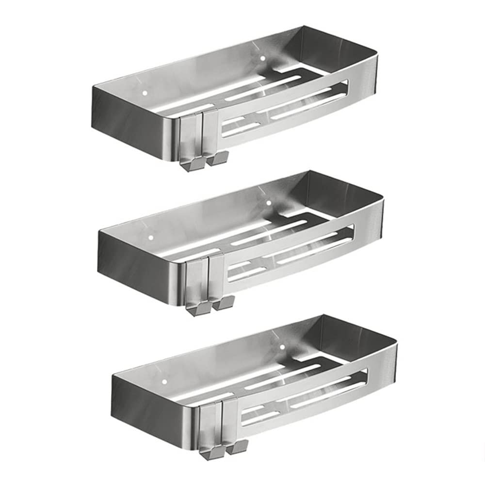 Estante rectangular de esquina para ducha montado en la pared, estante de almacenamiento de baño de acero inoxidable, cesta de drenaje de 3 capas con gancho