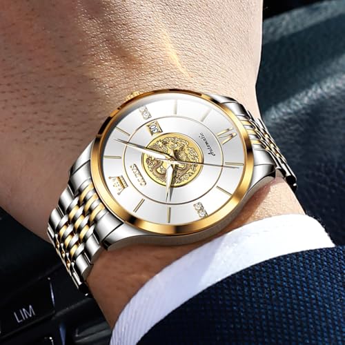 Image of OLEVS Automatic Watches for Men Diamond Skeleton Mechanical Tourbillon Self Winding Luxury Dress Wrist Watches Calendar Luminous Waterproof