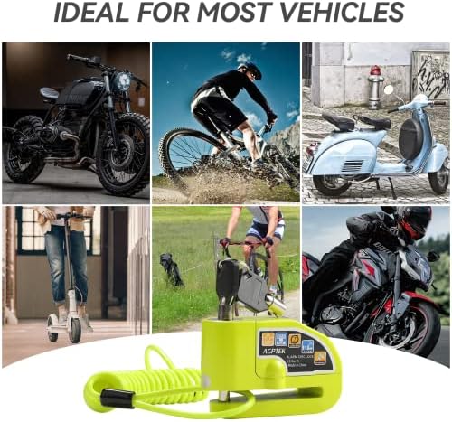Motorbike Disc Lock with Alarm, AGPTEK 110db Motorcycle Disc Brake Lock with 5FT Reminder Cable Anti-Theft Bike Security Padlock with Carrying Bag for Autocycles Bikes Scooters, Green