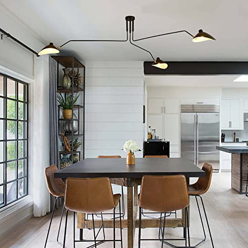 Xersbav Mid Century Modern Chandelier Black Arm Ceiling Light Adjustable Shade Pendant Lights, 3 Arm Large Chandelier Light Fixture For Living Room Bedroom [Energy Class A +] #TOP1