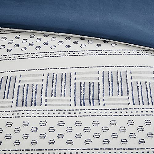 Image of Hyde Lane Boho King Size Comforter Set - 3-Piece Shabby Chic Bedding Sets, Farmhouse Bed Comforter with 2 Pillow Shams, All Season Cotton Top, Navy Tufted