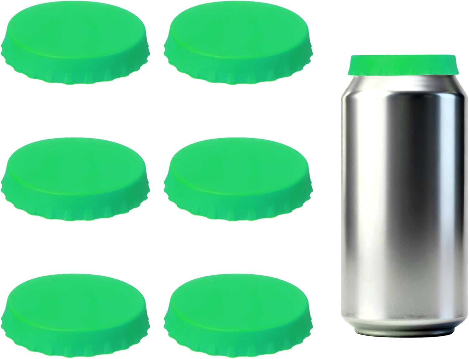 PATIKIL Silicone Soda Can Lids, 6 Pack 0.6" Height Reusable Soda Can Cover Stopper Protector Covers for Beer Drink Juice Beverage, Fits Standard Cans, Green