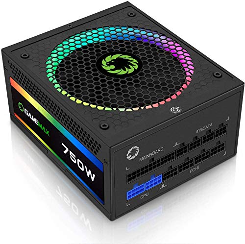 GameMax Alimentatore RGB da 750 W (senza cavo di alimentazione inc.), Modulare, RGB Rainbow LED Illuminazione, RGB Switch, 80 Plus Gold, 90% di efficienza