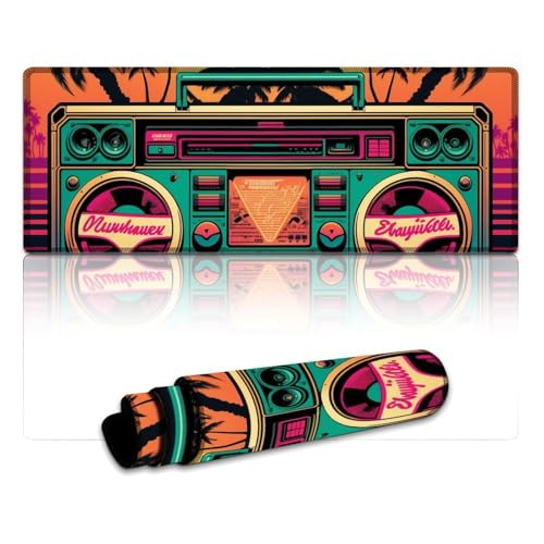 LLONGKT Tappetino per mouse da gioco Neon Radio (XL), 30 x 80 x 0,3 cm, grande tappetino da scrivania per computer e computer portatile, scrivania, base antiscivolo