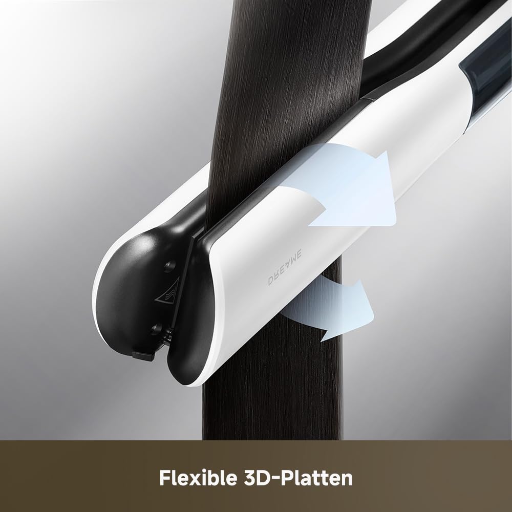 DREAME AuraSteam Straight Haarglätter, 2-reihiges Dampfstyling mit Pflege | Glatt & Locken,Breiteres Glätteisen,Abnehmbarer 20-ml-Wassertank,5 Temperaturen bis 220 °C. 3D-Flexplatte