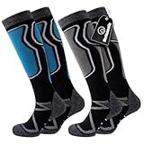 Effeet 2 Paar Skisocken aus Merinowolle für Herren Damen, Warme Gepolsterte Thermosocken Weich Winterstrümpfe, Kniestrümpfe mit Polsterung für Snowboarden Skifahren Jagen Wandern Blau & Schwarz 43-46