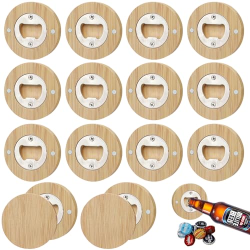Lot de 16 décapsuleurs en bois magnétiques et ronds, ouvre-boîte de bière, décapsuleurs en bambou, adsorbables pour les hommes