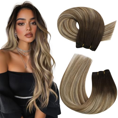 Moresoo Weft Hair Extensions Human Hair Balayage Brown And Blonde