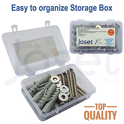 Image of 10 mm Diameter Nylon Dry Wall Rawl Plugs /Gitti, Stainless Steel Screws Flat Phillips Head Counter Sunk (CSK) Type and Washers (Set of 10 - Total 30 pc pack)