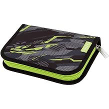 Herlitz Wild Panther Folding School Case 2 Flip Flops, 31 Pieces Equipment, Organizer, Lime Black 14 x 20.3 x 3.5 cm