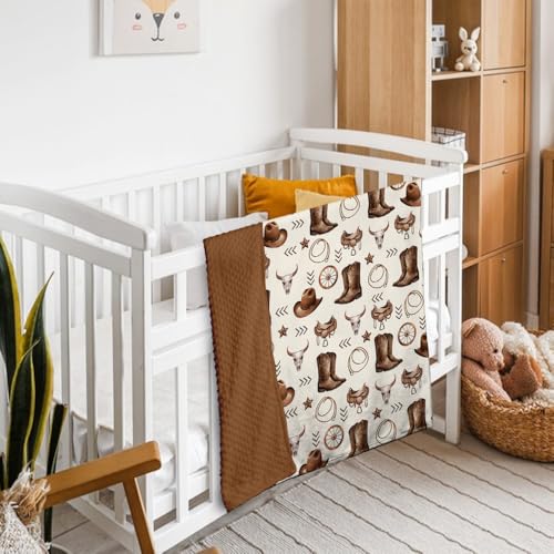 Image of Western Baby Blanket, Cowboy Minky Blankets for Boys Girls, Nursery Room Decor, Soft Warm Lightweight Nursery Bed Blanket for Newborn Toddlers Son Daughter, for New Parents
