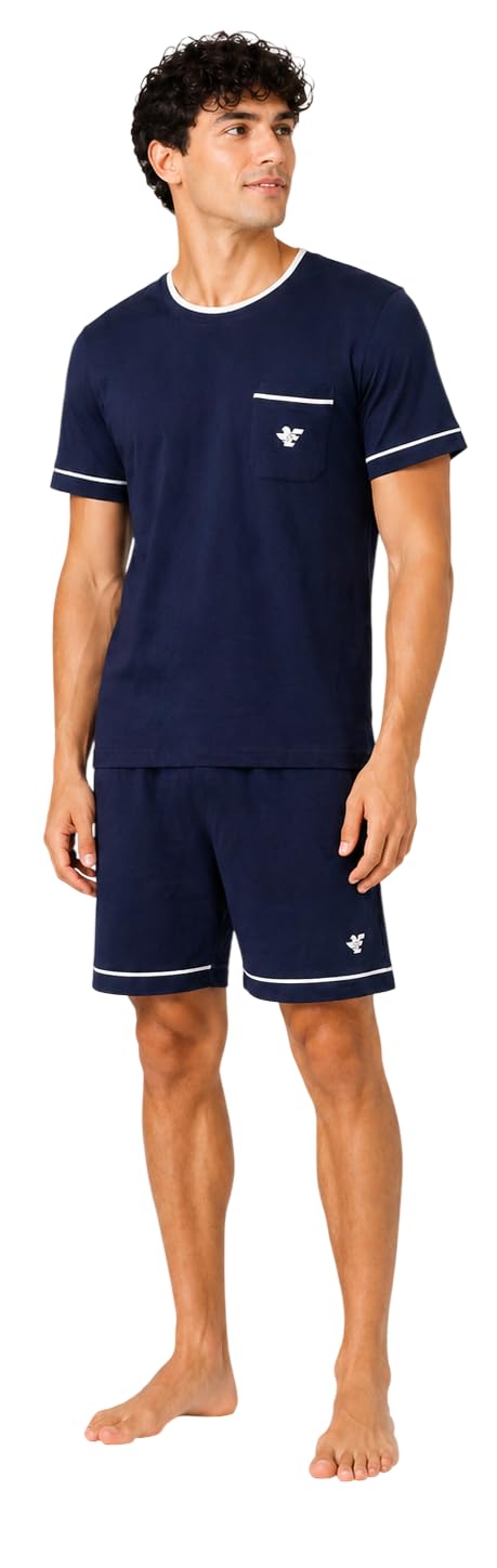 Pigiama Uomo Cotone Corto Leggero Estivo – Pigiama Due Pezzi - Manica Corta e Pantaloncini in Fresco Cotone 100% Pettinato – Sport Edition -