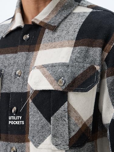 Image of The Souled Store Plaid: Men and Boys Full Sleeves Spread Collar Cotton Twill Warm Durable Heavy Winter Oversized Shackets