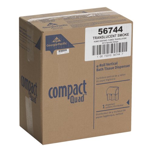 Compact 4-Roll Quad Coreless High-Capacity Toilet Paper Dispenser By Gp Pro (Georgia-Pacific), Translucent Smoke, 56744, 11.750" W X 6.900" D X 13.250" H #TOP6