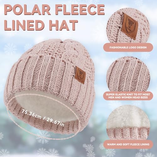 OZERO Scarf and Gloves Set for Women: Warm Knit Touchscreen Glove Slouchy Polar Fleece Lined Beanie Hat Scarf2