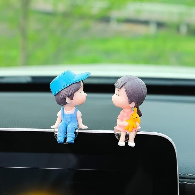 Image of Cute Car Decoration Lovely Couple Car Decoration Cute Cartoon Couples Action Figure Figurines Balloon Ornament Auto Interior Dashboard Accessories for Boys Girls Gifts (Blue hat,no Balloons)