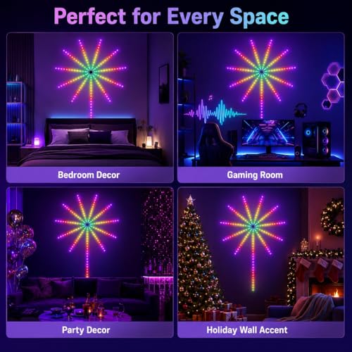 Image of MORIACC Smart Firework LED Lights, USB Powered Room Decor with Realistic Blooming Visuals, Color Changing, App & Remote Control, Music Sync Strip Light for Party & Christmas(19.6inches)