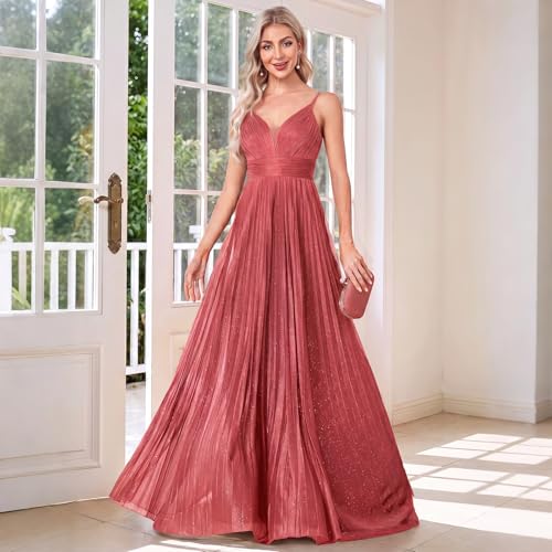 Image of Sexy Backless Maxi Formal Dress for Women with Sequin, Sleeveless Pleated Evening Gowns for Wedding and Cocktail