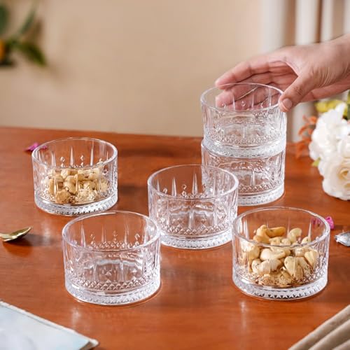 Image of Nestasia Glass Bowl Set of 6 - 220ml Transparent Katori for Kitchen & Dinner, Microwave Safe Snack & Dessert Bowls with Gift Box, Perfect for Gifting