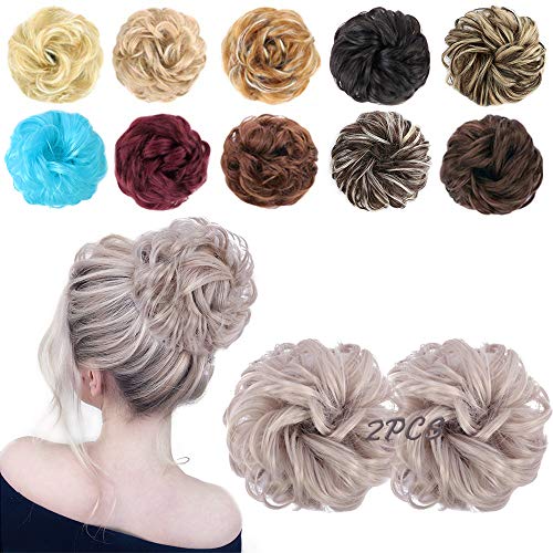 MORICA 2PCS Messy Bun Hair Scrunchies Messy Bun Hair piece for women Curly Wavy Scrunchy Updo Bun Extensions