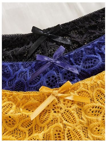Image of Verdusa Women's Lingerie Sets 6 Piece Lace Bow Floral Underwear Bras Wireless Padded Bra and Panty Set