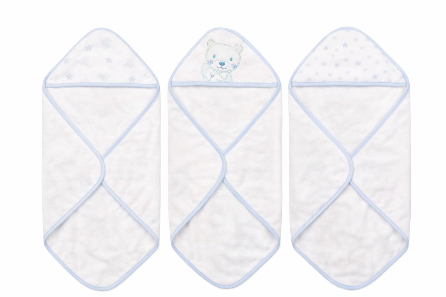 Gant de toilette et serviette à capuche bébé en flanelle bleu cadeau naissance