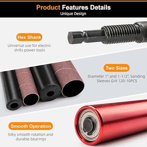Spindelschleifer Adapter, Handgeführte Gummi Schleiftrommel Set FüR Bohrmaschinen, Spindel Schleifer Adapter Schleifwalzen Bohrer-Schleifdorn Spindelschleifer-Adaptor Mit 10 SchleifpapierhüLsen