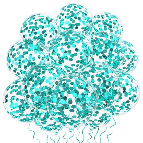 Image of VHUWE Teal Blue Confetti Balloons 25 Pcs, 12 Inch Thickened Clear Latex Balloon with Confetti Inside for Birthday Party Baby Shower Graduation Anniversary Engagement Decorations Supplies