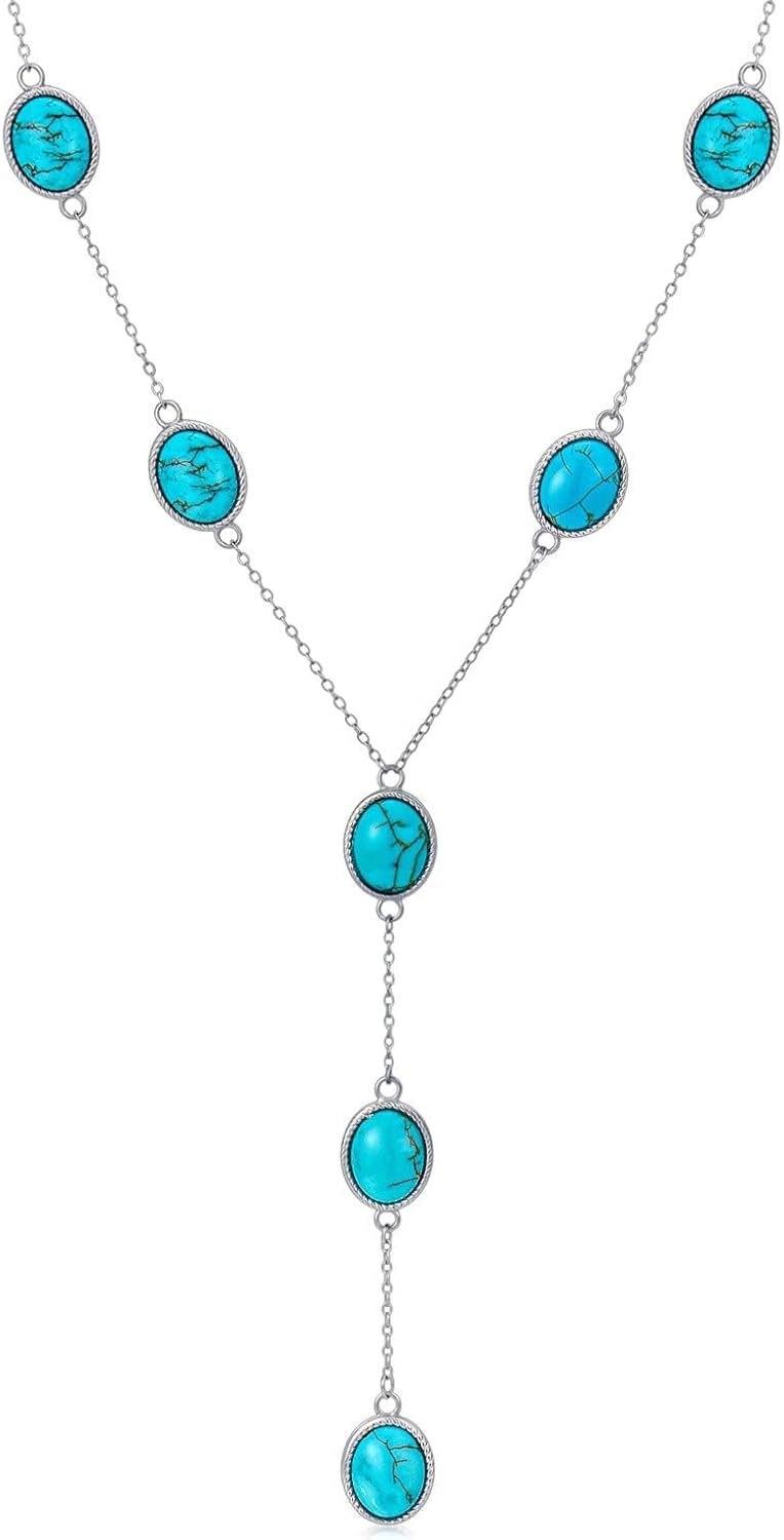Natural Turquoise Station Y Necklace for Women 925 Sterling Silver Genuine Turquoise Jewelry Gifts for Mom Wife Girlfriend