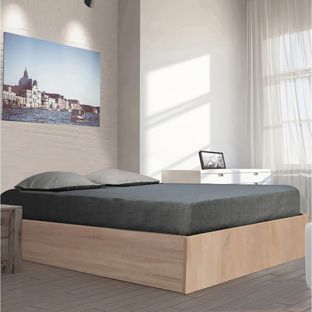 WEBER INDUSTRIES Lit Coffre Bilbao 180x200 cm + sommier/Décor chêne Blanchi