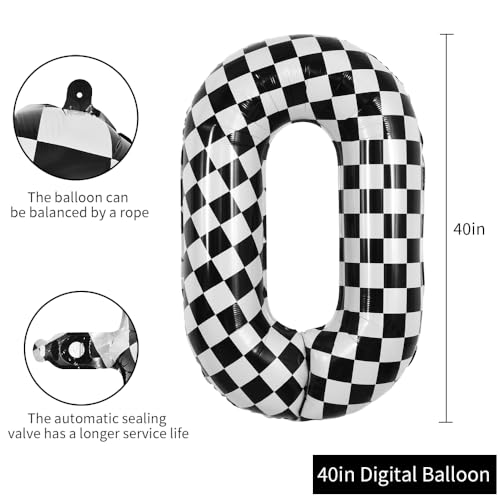 Image of TONIFUL 40 Inch Large Checkered Number 0 Balloon Race Car Theme Party Decor