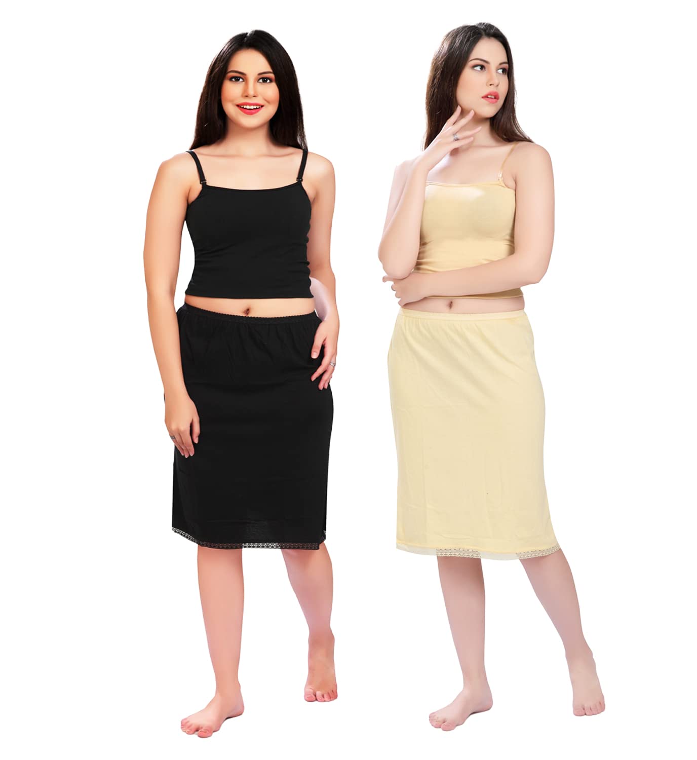 Mini Cotton Rich Regular Half Skirt Slip for Women - Knee Length Petticoat(Pack of 2)-image-45