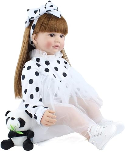Miniatura 3 de RXDOLL Muñecas de bebé Reborn realistas de 24 pulgadas con vestido de lunares, muñeca realista para niños pequeños, muñecas de vinilo de silicona