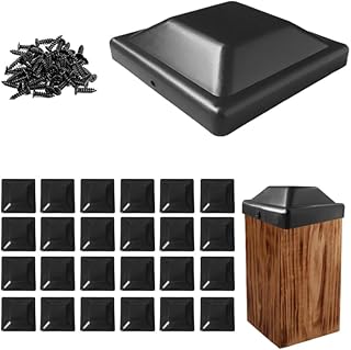JMGO Fence Post Caps - 16 Pcs Plastic Post Caps 4x4(3.5 x 3.5) Inch,Black Post Caps Cover with Screws Waterproof and Keep Post from Cracking(Black)