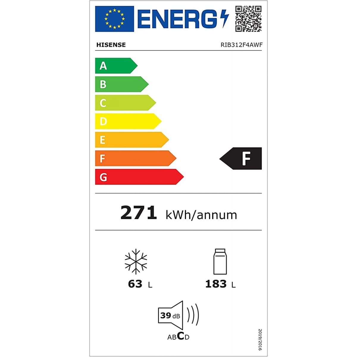 Hisense RIB312F4AWF Frigorifero Combinato da Incasso con Tecnologia No Frost, 240 L