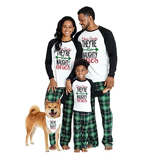 IFFEI Matching Family Pajamas Sets Christmas PJ's Letter Print Top and Plaid Bottom Sleepwear Jammies with Pockets Women: M