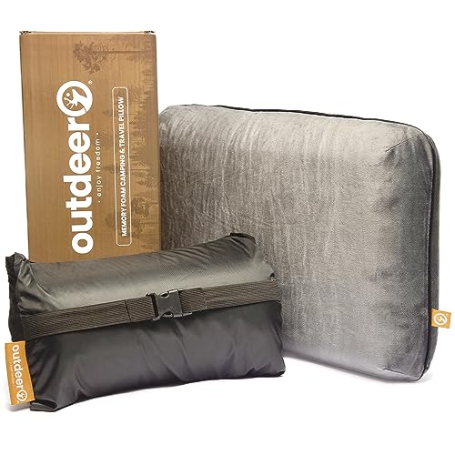 OUTDEER Camping Pillow, Compressible Memory Foam Travel & Camp Pillow for Sleeping Bag with Washable Fleece Pillowcase & Portable Storage Bag, Lightweight, Easy Carry for Outdoors Backpacking Pillow