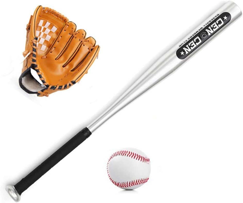 Zestaw Piłek Baseballowych Kij Baseballowy + Piłka Baseballowa + Rękawice Baseballowe 25-calowy Kij Baseballowy Ze Stopu Aluminium 10,5-calowe Rękawice Baseballowe Z Pvc, Brown, One Size