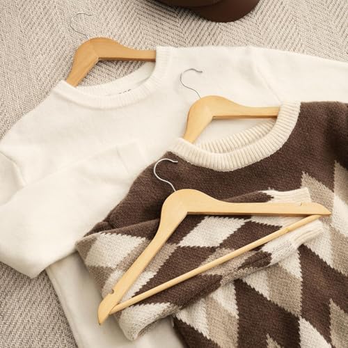 Image of Wooden Hangers for Clothes Hanging - Premium Solid Wood Wardrobe Hangers for Shirts, Suits, Sarees, Pants, Dresses, Jackets & Coats - Durable Closet Hanger (Natural, Pack of 8)