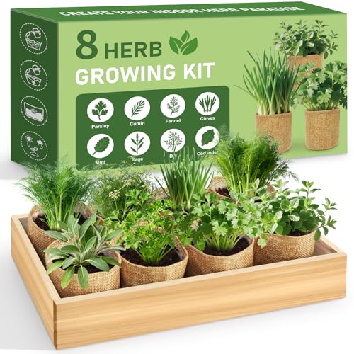 LUOJIBIE 8 Herb Indoor Garden Kit for Beginners - Complete Windowsill Growing Gifts Set with Tools, Unique Christmas Birthday Gardening Gifts for Women, Mom, Men, Teenage Girls,Kitchen, Housewarming