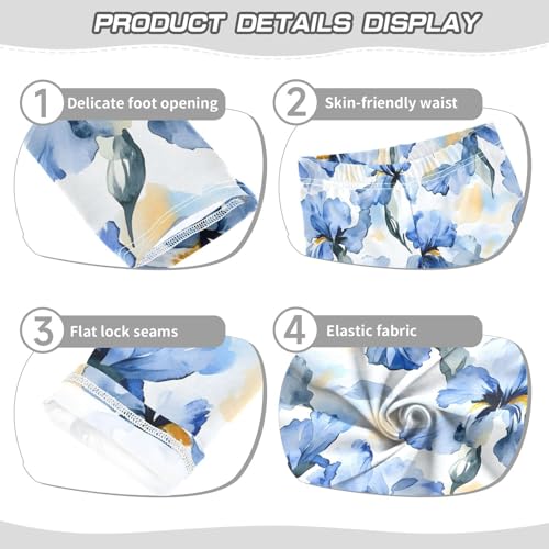 Blue Iris Floral Girls Leggings Soft Stretch Workout Yoga Dance Pants for Kids Casual Tights3
