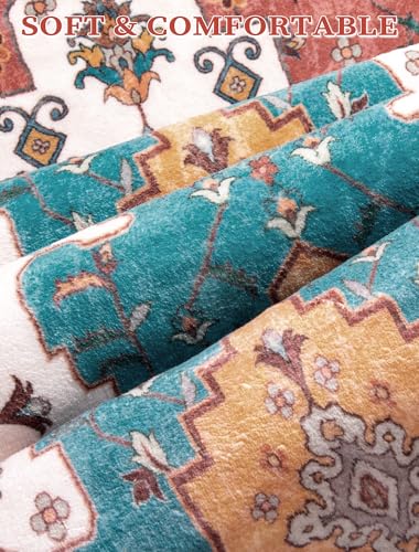 SERISSA Boho Washable Runner Rug, 2'6"x8' Non-Slip Vintage Orange Hallway Kitchen Runner Rug Ultra Soft Print Distressed Floor Carpet for Bedroom Bathroom Laundry Living Room