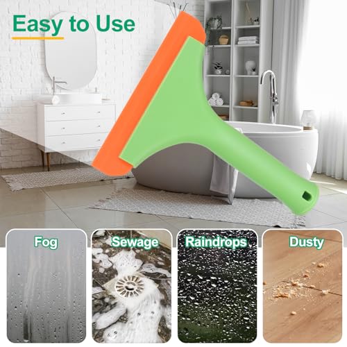 Image of uxcell Small Silicone Shower Squeegee for Glass Doors, 6 inch Bath Squeegee with 5 inch Small Rubber Window Shower Squeegee for Bathroom Window Mirror, Green /Orange, Black /Red